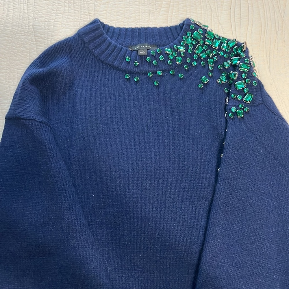 Ann Taylor Studio Collection Rhinestone Shoulder Sweater